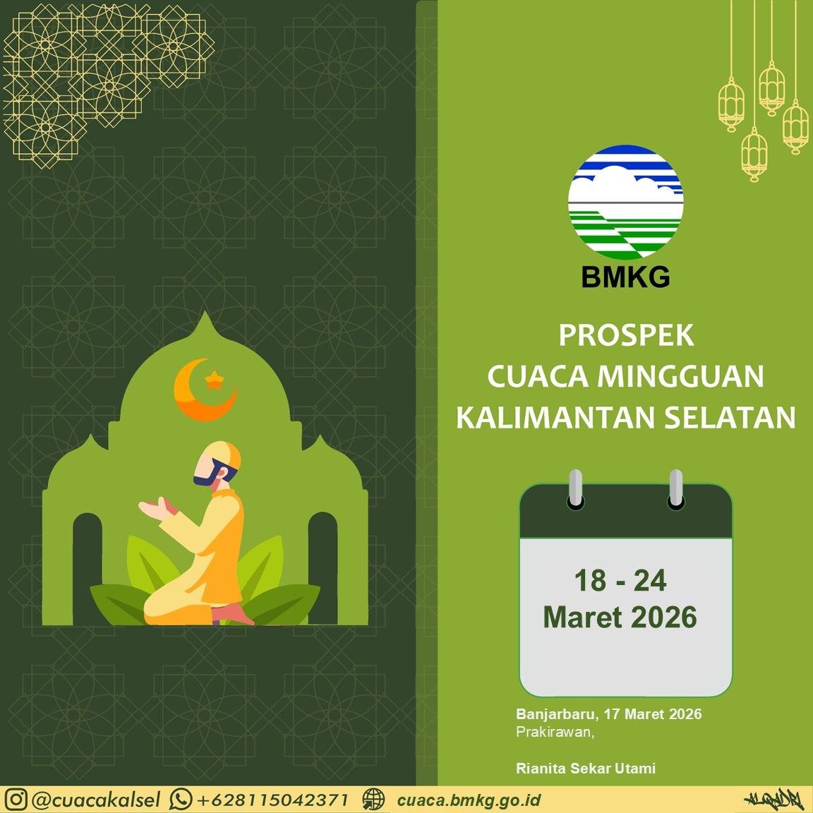 BMKG Rilis Prospek Cuaca Mingguan Kalsel, Warga Diminta Waspada Hujan dan Potensi Bencana