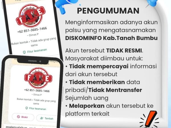 Waspada Penipuan Catut Nama Diskominfo Tanah Bumbu, Pelaku Gunakan Modus Pesanan Catering Fiktif